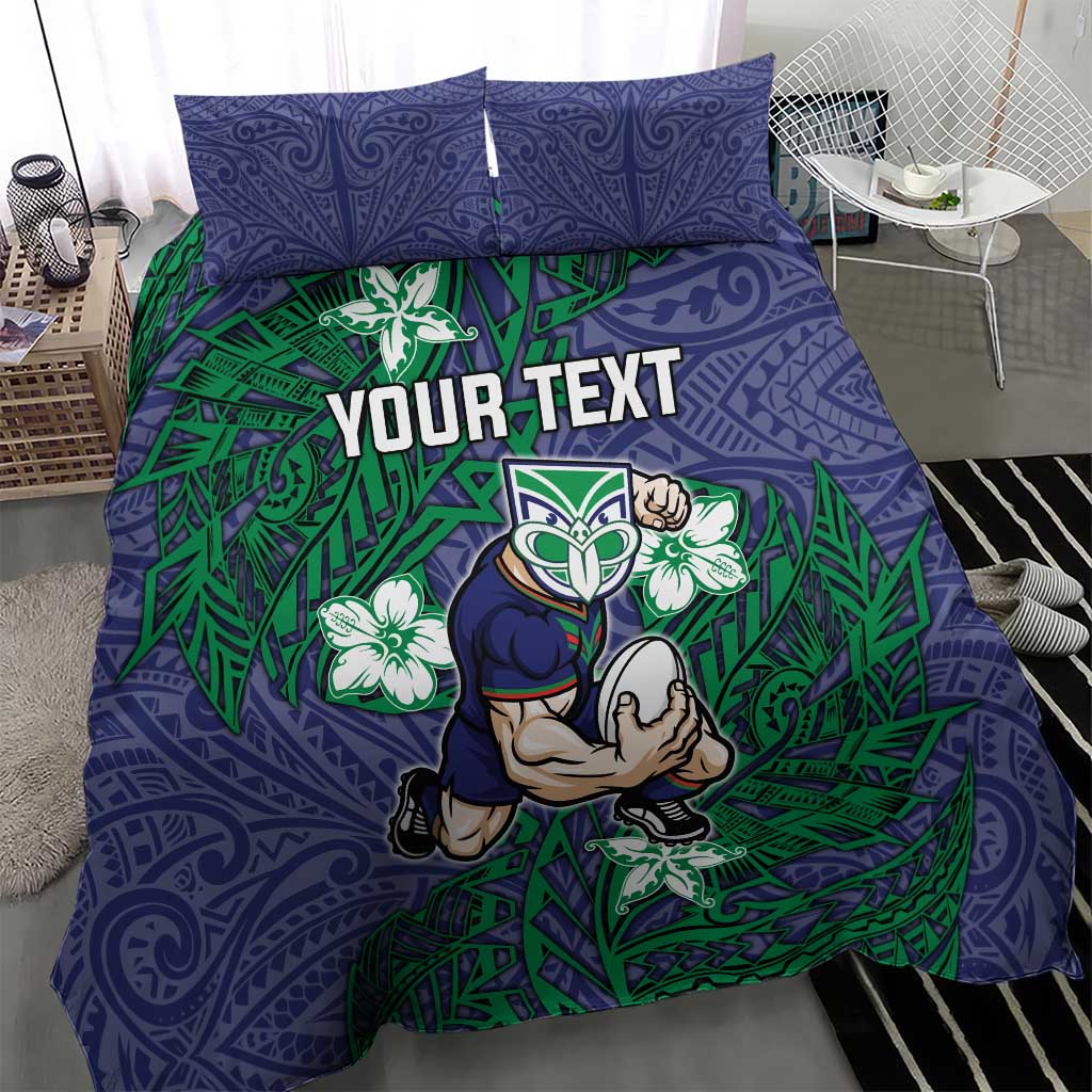 Personalised New Zealand Warriors Bedding Set Polynesian Tribal Pattern With Rugby Warrior Mascot Art