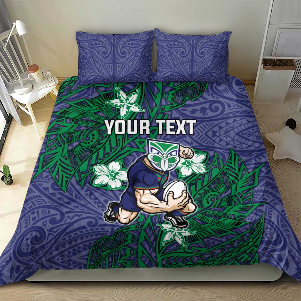 Personalised New Zealand Warriors Bedding Set Polynesian Tribal Pattern With Rugby Warrior Mascot Art