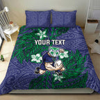 Personalised New Zealand Warriors Bedding Set Polynesian Tribal Pattern With Rugby Warrior Mascot Art
