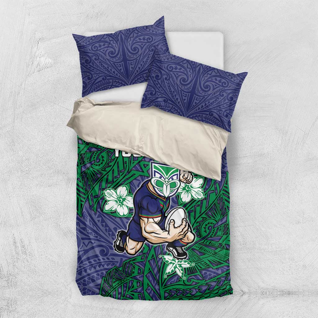 Personalised New Zealand Warriors Bedding Set Polynesian Tribal Pattern With Rugby Warrior Mascot Art
