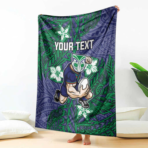Personalised New Zealand Warriors Blanket Polynesian Tribal Pattern With Rugby Warrior Mascot Art