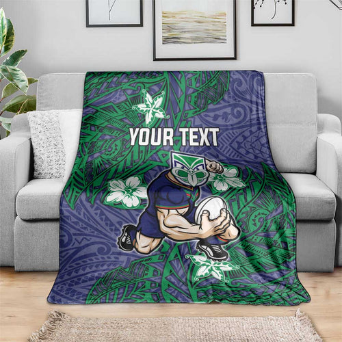 Personalised New Zealand Warriors Blanket Polynesian Tribal Pattern With Rugby Warrior Mascot Art
