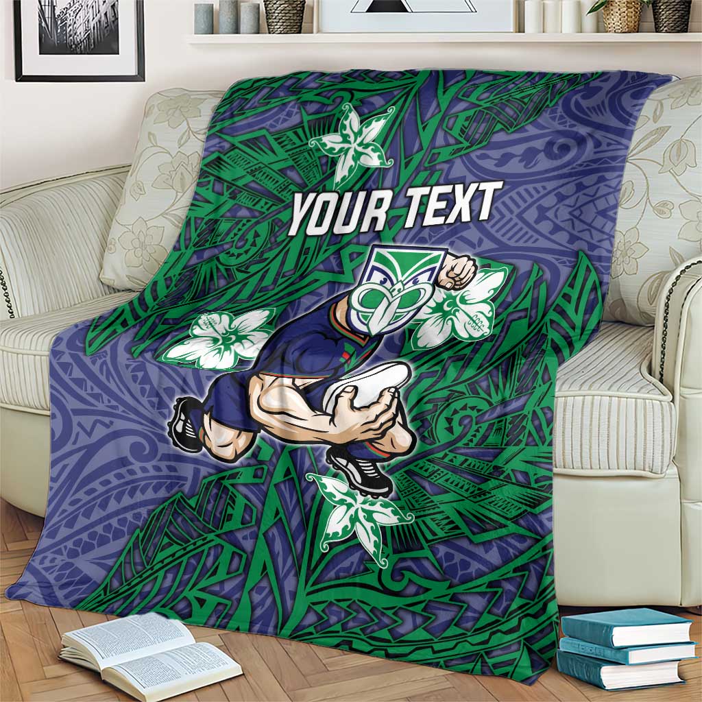 Personalised New Zealand Warriors Blanket Polynesian Tribal Pattern With Rugby Warrior Mascot Art