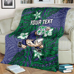 Personalised New Zealand Warriors Blanket Polynesian Tribal Pattern With Rugby Warrior Mascot Art