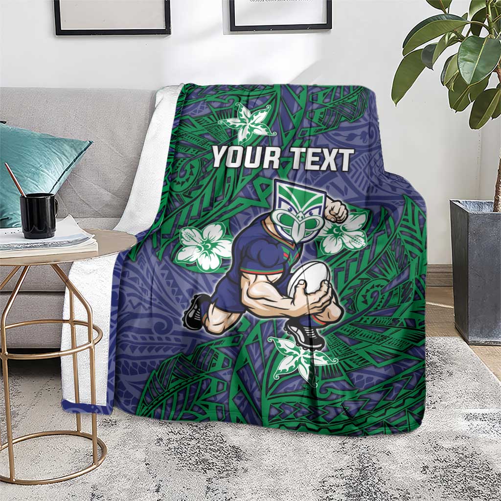 Personalised New Zealand Warriors Blanket Polynesian Tribal Pattern With Rugby Warrior Mascot Art