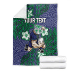 Personalised New Zealand Warriors Blanket Polynesian Tribal Pattern With Rugby Warrior Mascot Art