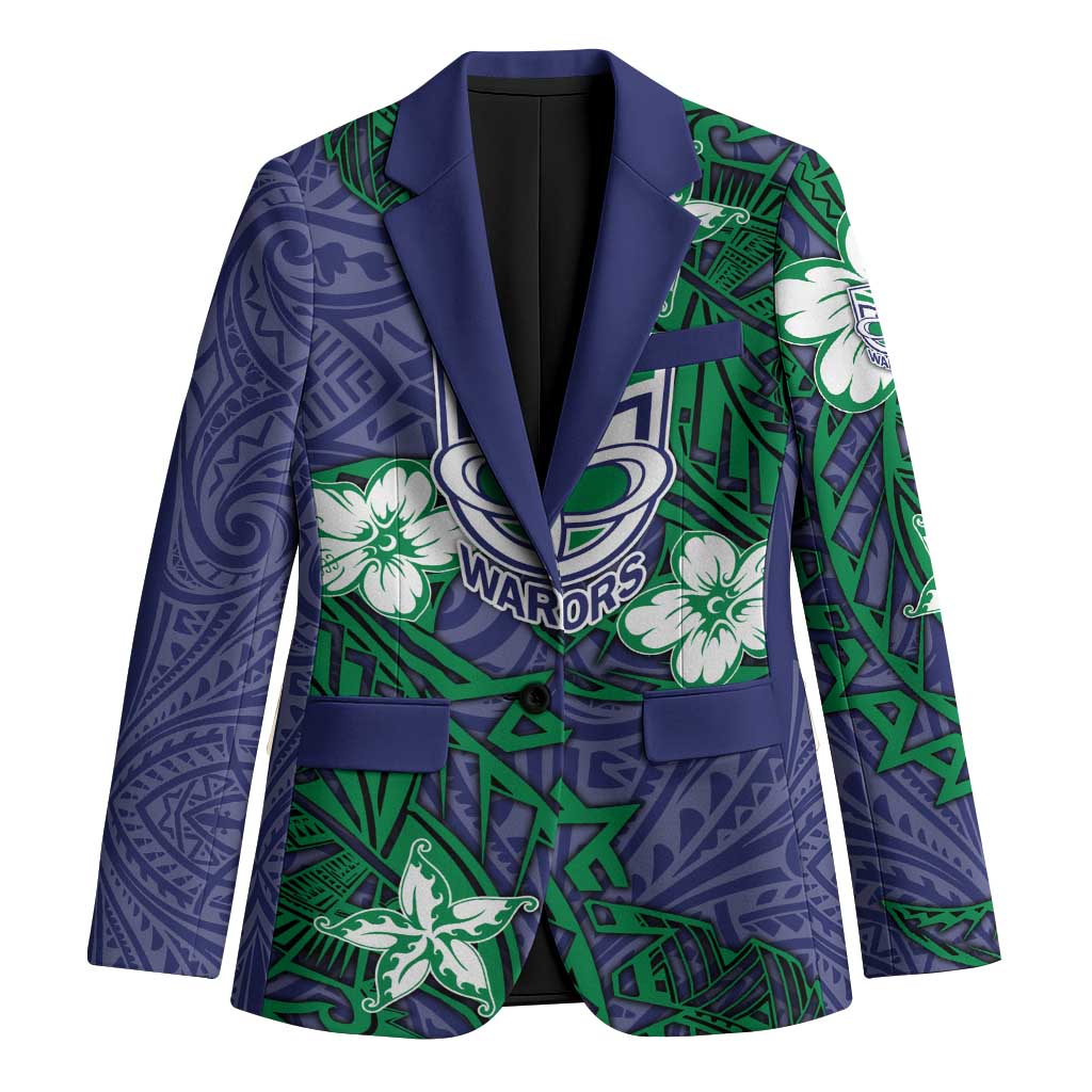 Personalised New Zealand Warriors Blazer Polynesian Tribal Pattern With Rugby Warrior Mascot Art