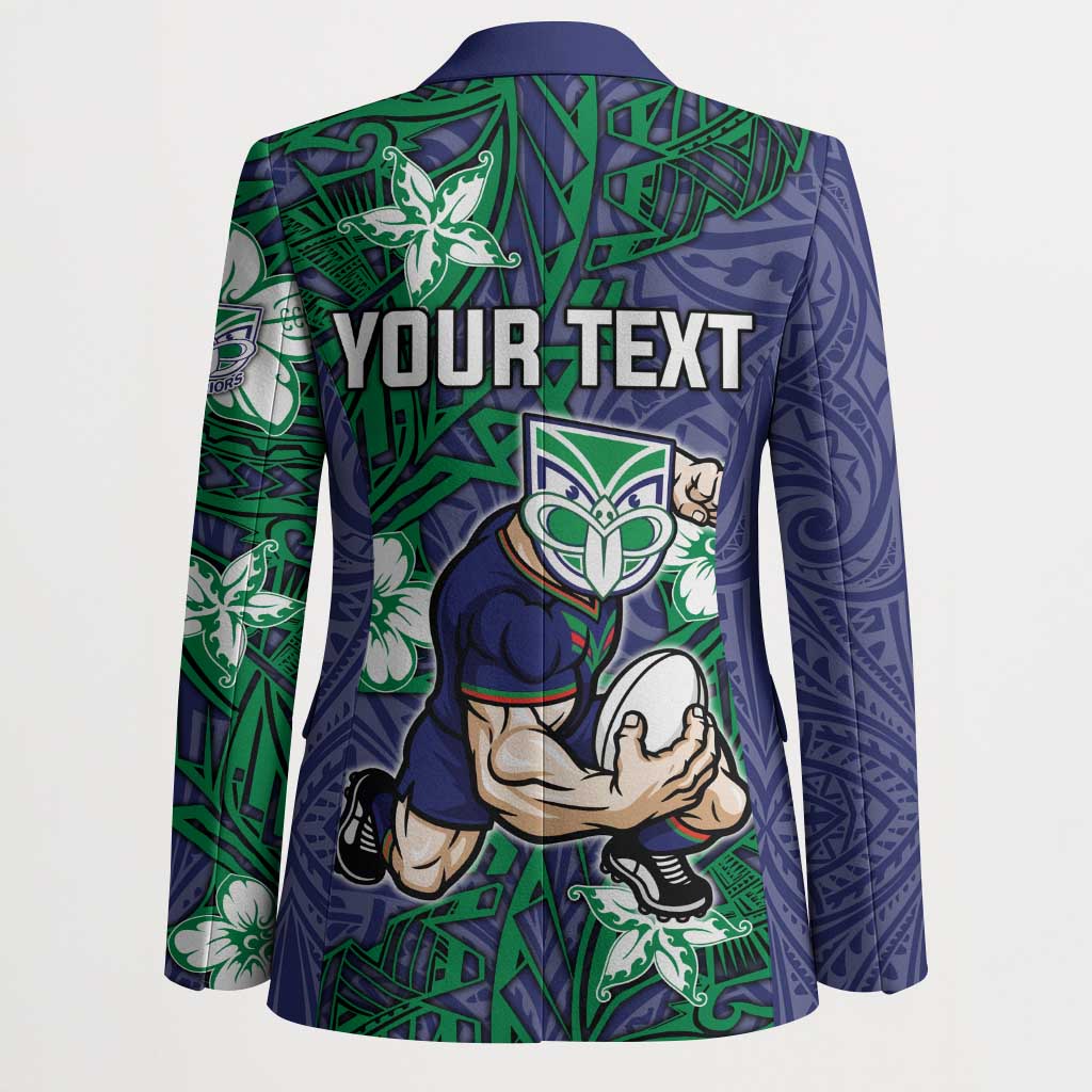 Personalised New Zealand Warriors Blazer Polynesian Tribal Pattern With Rugby Warrior Mascot Art