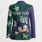 Personalised New Zealand Warriors Blazer Polynesian Tribal Pattern With Rugby Warrior Mascot Art