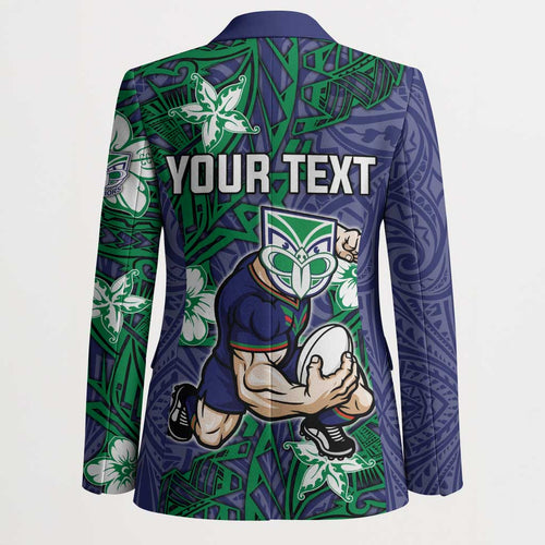 Personalised New Zealand Warriors Blazer Polynesian Tribal Pattern With Rugby Warrior Mascot Art