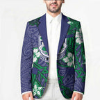 Personalised New Zealand Warriors Blazer Polynesian Tribal Pattern With Rugby Warrior Mascot Art
