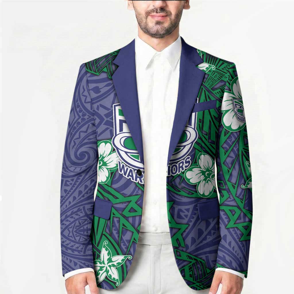 Personalised New Zealand Warriors Blazer Polynesian Tribal Pattern With Rugby Warrior Mascot Art