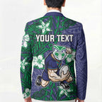 Personalised New Zealand Warriors Blazer Polynesian Tribal Pattern With Rugby Warrior Mascot Art