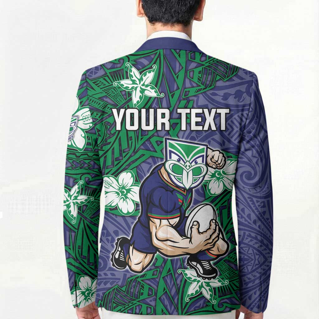 Personalised New Zealand Warriors Blazer Polynesian Tribal Pattern With Rugby Warrior Mascot Art
