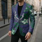 Personalised New Zealand Warriors Blazer Polynesian Tribal Pattern With Rugby Warrior Mascot Art