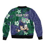 Personalised New Zealand Warriors Bomber Jacket Polynesian Tribal Pattern With Rugby Warrior Mascot Art