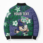 Personalised New Zealand Warriors Bomber Puffer Jacket Polynesian Tribal Pattern With Rugby Warrior Mascot Art