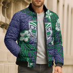 Personalised New Zealand Warriors Bomber Puffer Jacket Polynesian Tribal Pattern With Rugby Warrior Mascot Art