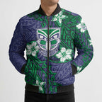 Personalised New Zealand Warriors Bomber Puffer Jacket Polynesian Tribal Pattern With Rugby Warrior Mascot Art