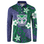 Personalised New Zealand Warriors Button Sweatshirt Polynesian Tribal Pattern With Rugby Warrior Mascot Art