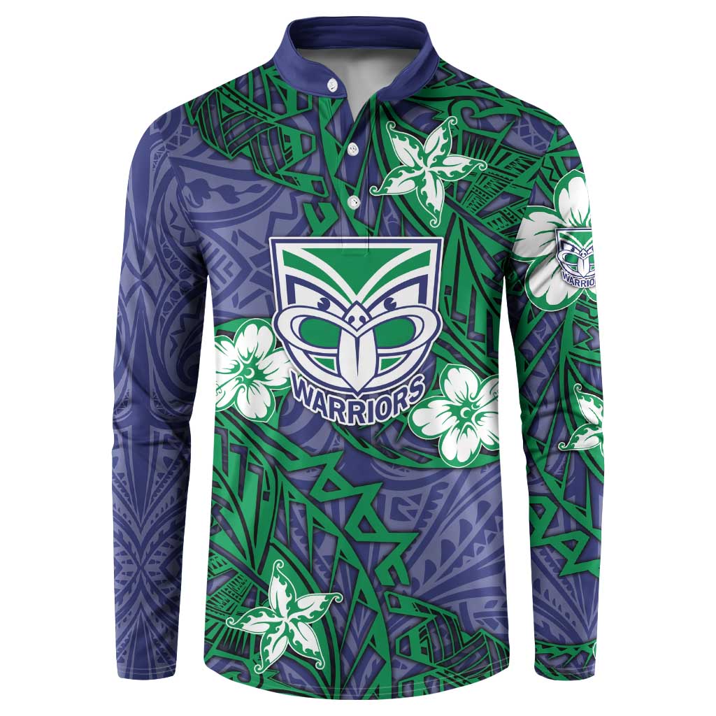 Personalised New Zealand Warriors Button Sweatshirt Polynesian Tribal Pattern With Rugby Warrior Mascot Art