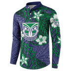 Personalised New Zealand Warriors Button Sweatshirt Polynesian Tribal Pattern With Rugby Warrior Mascot Art