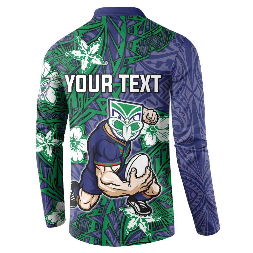 Personalised New Zealand Warriors Button Sweatshirt Polynesian Tribal Pattern With Rugby Warrior Mascot Art