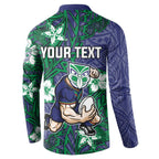 Personalised New Zealand Warriors Button Sweatshirt Polynesian Tribal Pattern With Rugby Warrior Mascot Art