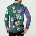 Personalised New Zealand Warriors Button Sweatshirt Polynesian Tribal Pattern With Rugby Warrior Mascot Art