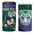 Personalised New Zealand Warriors 4 in 1 Can Cooler Tumbler Polynesian Tribal Pattern With Rugby Warrior Mascot Art