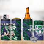 Personalised New Zealand Warriors 4 in 1 Can Cooler Tumbler Polynesian Tribal Pattern With Rugby Warrior Mascot Art