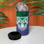 Personalised New Zealand Warriors 4 in 1 Can Cooler Tumbler Polynesian Tribal Pattern With Rugby Warrior Mascot Art