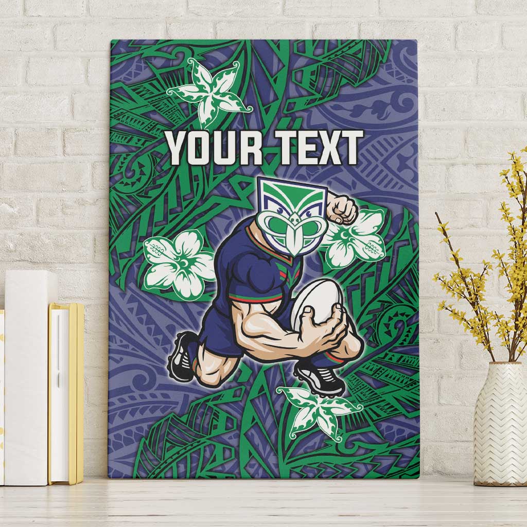 Personalised New Zealand Warriors Canvas Wall Art Polynesian Tribal Pattern With Rugby Warrior Mascot Art