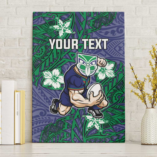 Personalised New Zealand Warriors Canvas Wall Art Polynesian Tribal Pattern With Rugby Warrior Mascot Art