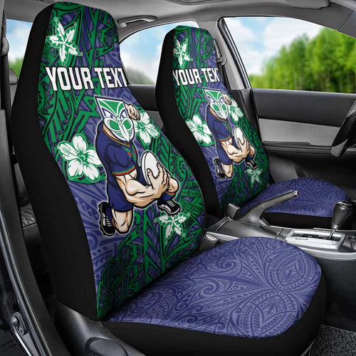 Personalised New Zealand Warriors Car Seat Cover Polynesian Tribal Pattern With Rugby Warrior Mascot Art