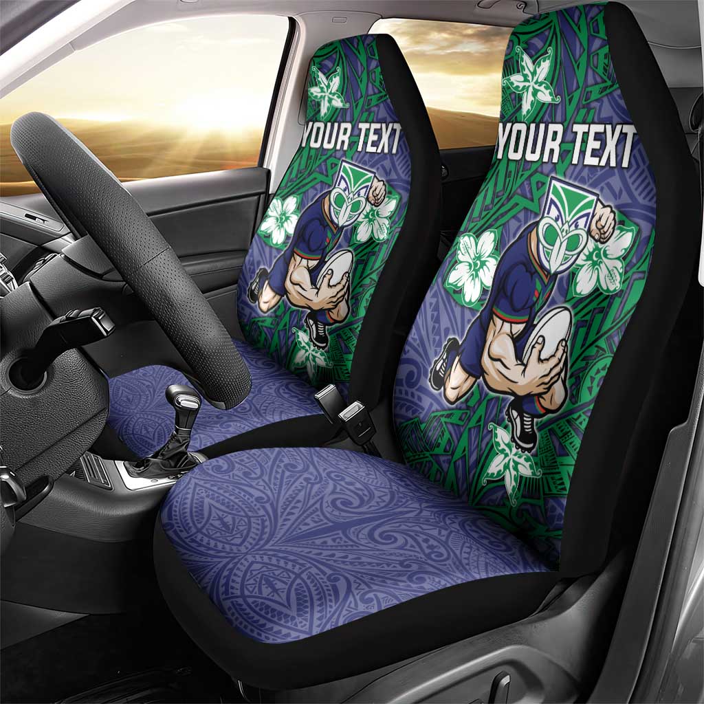 Personalised New Zealand Warriors Car Seat Cover Polynesian Tribal Pattern With Rugby Warrior Mascot Art