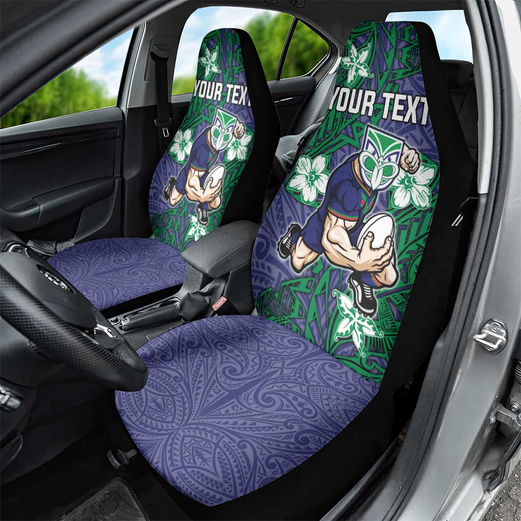 Personalised New Zealand Warriors Car Seat Cover Polynesian Tribal Pattern With Rugby Warrior Mascot Art