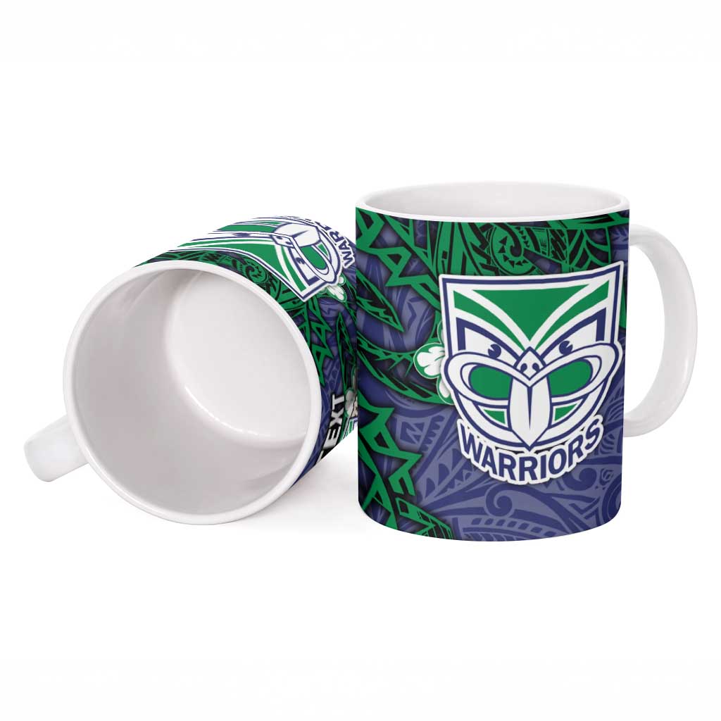 Personalised New Zealand Warriors Ceramic Mug Polynesian Tribal Pattern With Rugby Warrior Mascot Art