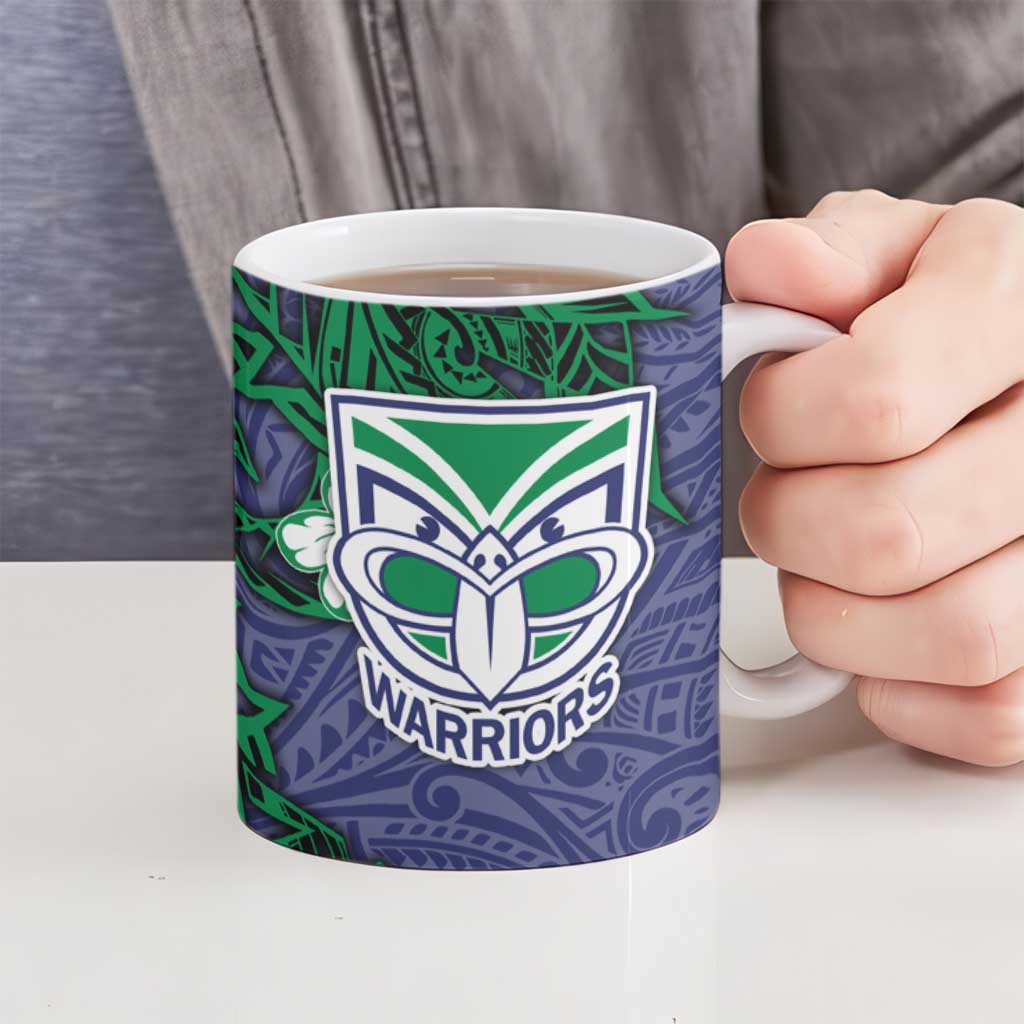 Personalised New Zealand Warriors Ceramic Mug Polynesian Tribal Pattern With Rugby Warrior Mascot Art