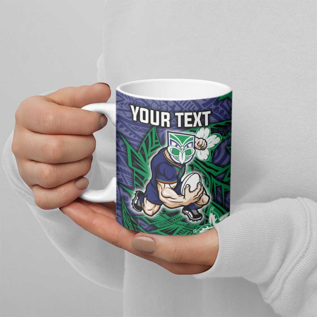 Personalised New Zealand Warriors Ceramic Mug Polynesian Tribal Pattern With Rugby Warrior Mascot Art