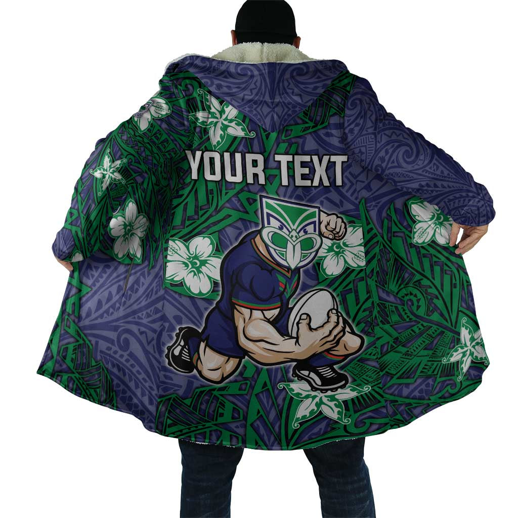 Personalised New Zealand Warriors Cloak Polynesian Tribal Pattern With Rugby Warrior Mascot Art