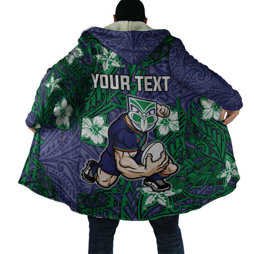 Personalised New Zealand Warriors Cloak Polynesian Tribal Pattern With Rugby Warrior Mascot Art