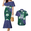 Personalised New Zealand Warriors Couples Matching Mermaid Dress and Hawaiian Shirt Polynesian Tribal Pattern With Rugby Warrior Mascot Art