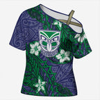 Personalised New Zealand Warriors Cross Shoulder Shirt Polynesian Tribal Pattern With Rugby Warrior Mascot Art