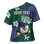 Personalised New Zealand Warriors Cross Shoulder Shirt Polynesian Tribal Pattern With Rugby Warrior Mascot Art