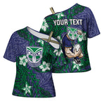 Personalised New Zealand Warriors Cross Shoulder Shirt Polynesian Tribal Pattern With Rugby Warrior Mascot Art