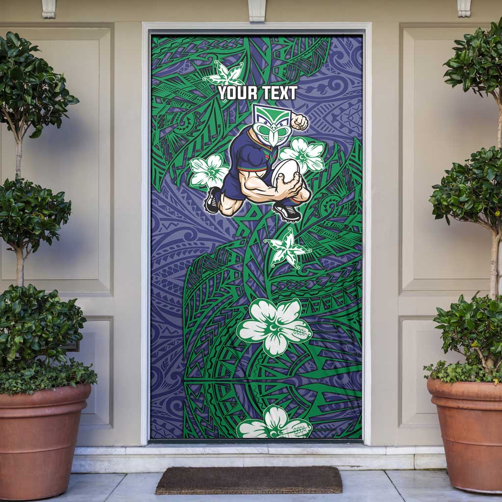 Personalised New Zealand Warriors Door Cover Polynesian Tribal Pattern With Rugby Warrior Mascot Art