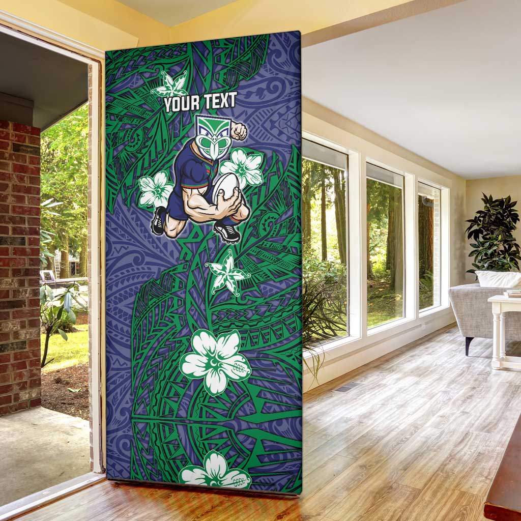 Personalised New Zealand Warriors Door Cover Polynesian Tribal Pattern With Rugby Warrior Mascot Art