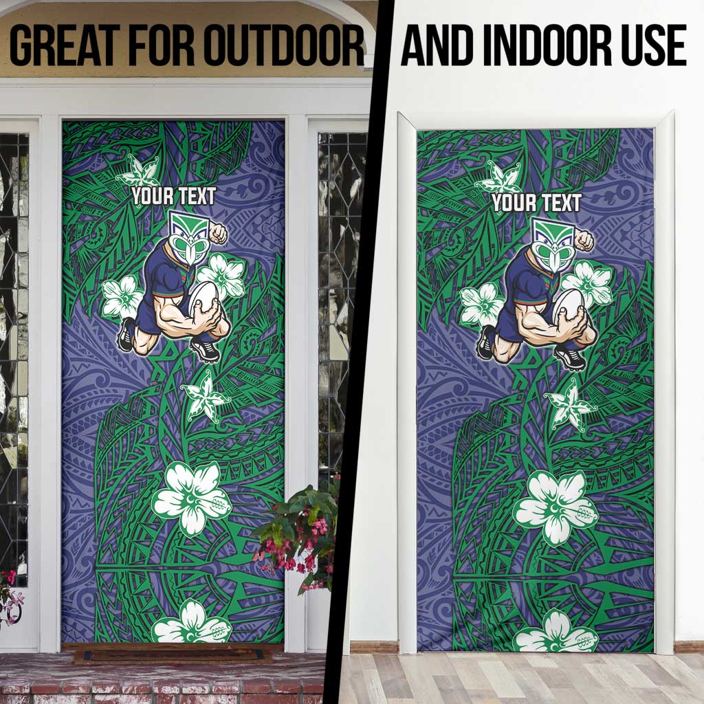 Personalised New Zealand Warriors Door Cover Polynesian Tribal Pattern With Rugby Warrior Mascot Art