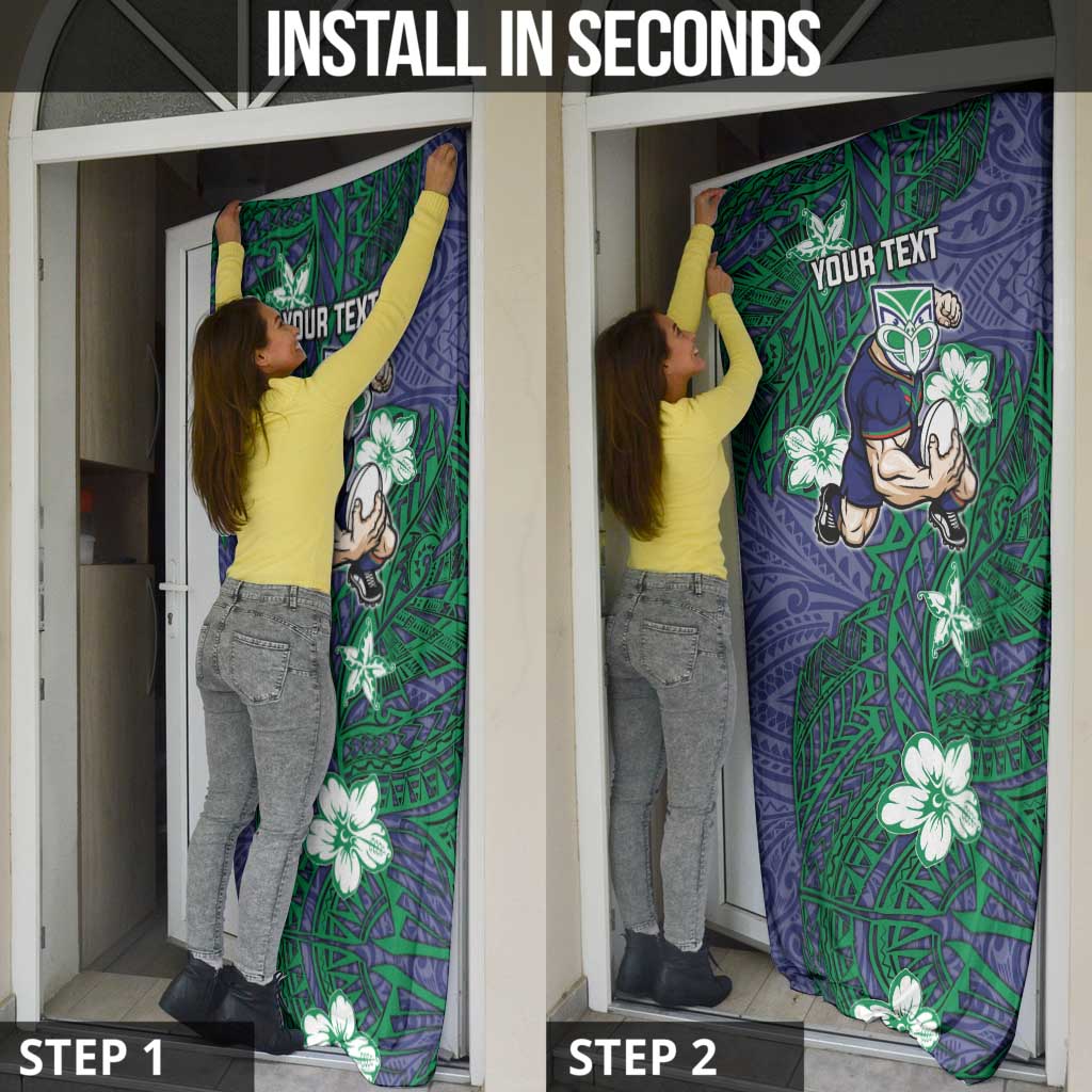 Personalised New Zealand Warriors Door Cover Polynesian Tribal Pattern With Rugby Warrior Mascot Art